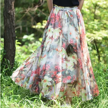 BeeHouse faldas estetinės moterų sijonai šifono gėlių spódnica damska spodnica boho sijonas falda larga saias mulher faldas2021