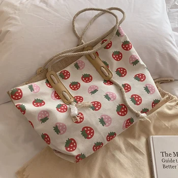 Braškių Spausdinimo Drobės Shopper Bag Didelės Talpos Pečių Krepšiai Moterų 2021 M. Vasarą Dizaineris Maišą Firminių Prabanga Rankinės