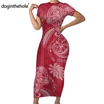 Doginthehole 2021 Mados Polinezijos Genčių Modelio Suknelė Moterims Atsitiktinis Pavasario Trumpas Rankovės Bodycon Elegantiškas Šalis Maxi Skraiste