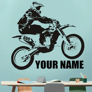 Dovanas vaikams pritaikoma pavadinimas off-road motociklo vinilo sienos lipdukas kalnų dviračių ekstremalaus sporto berniukų kambarių dekoravimo decal