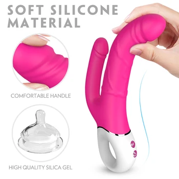 Dvigubo įsiskverbimo, dvigubo šoko ir multi-taško stimuliavimas, netikras penis G-spot klitorio massager suaugusiųjų masturbacija silikoninis žaislas