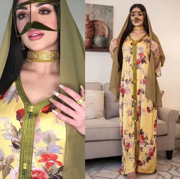 Eid Turkijos, Indijos Musulmonų moterų Suknelė Gėlių Spausdinti Abaja Duabi arabų Vestidos Moroccon Kaftan Islamo Drabužiai Suknelė Skraiste Ramadanas