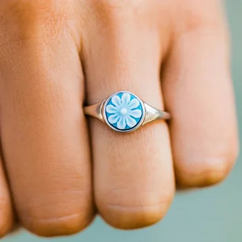 Elegantiška Mėlynos Gėlės Formos Žiedas, skirtas Moterims Bohemijos Paprasta, Šaliai, Papuošalai Šviesiai Mėlyna Atstovauti Ištikimas Vyras Moteris Žiedas Papuošalai