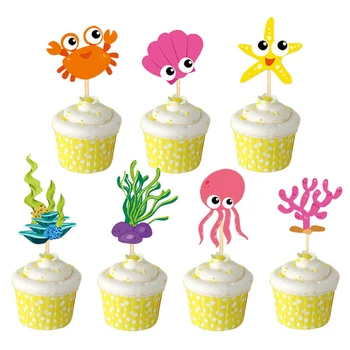 Happy Birthday Cake Toppers Žuvų Star Krabų Formos Tortas Topper Pagal Jūros Šalis Tortas Topper Undinė Temą Gimtadienio Dekoras