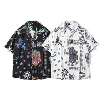 Hip-Hop Marškinėliai Vyrams Harajuku Paisley Grafinis Spausdinti Vasaros Paplūdimio Marškinių Kišenėje Havajų Trumpas Rankovės Mados Drabužių Streetwear