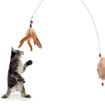 Juokingi Kačiukų, Kačių Žaislas Interaktyvus Žaislas Mielas Dizainas Plieninės Vielos Plunksnų Kibinimas Lazdelė Plastiko Žaislas Katėms Spalvinga Naminių Reikmenys