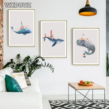 Jūrinis Švyturys Tapybos Bangininis Ryklys Gyvūnų Menas Spausdinti Šiaurės šalių Vaikų, Kūdikių, Vaikų, Miegamojo Dekoravimo, plakatai, drobė, tapyba