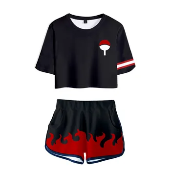 Karšto pardavimo Anime Narut bamba Sporto Merginos Trumpas tracksuit Merginos Seksualus Dviejų dalių rinkiniai Cool 3D trumpas rankovės marškinėliai ir trumpas Kelnes