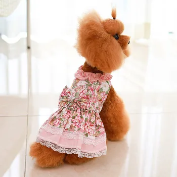 Karšto Pardavimo Pet Suknelė Marškinėliai Gėlių&Lankas su Atitikimo Diržas ir Pavadėlio Komplektas naminių Gyvūnėlių Šuniuką Sijonas 2021 M. Vasaros, Nauja