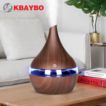 KBAYBO 300ml USB Elektros Aromatas oro difuzorius medienos grūdų Ultragarsinis drėkintuvas šalto rūko maker, su 7 spalvų šviesos namuose