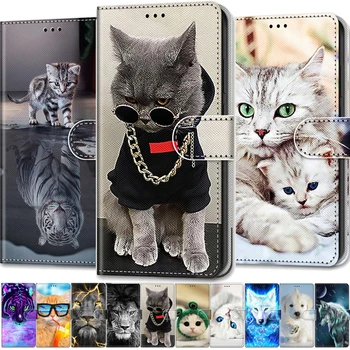 Kietas Gyvūnų Atveju Xiaomi Redmi Pastaba 9T Apversti Odinis dėklas Note9 T S 9S Pastaba 9Pro 9 Pro Max 5G Piniginės Padengti Atvejais Katės Šunys