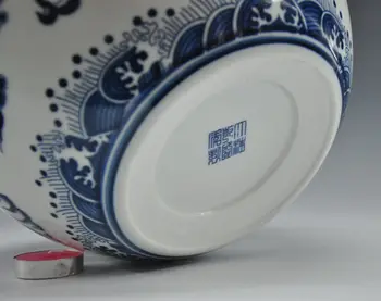 Kinijos Antikvariniai Atgaminti Mėlynos Ir Baltos Spalvos Porceliano Keramikos Žuvies Dubuo Vazonas Su Čing QianLong Ženklas
