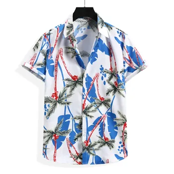 Kokoso Medis Spausdinti Hip-Hop Marškinėliai Vyrams Vasaros Paplūdimio Negabaritinių Marškinėliai Mygtuką Iki Streetwear Harajuku Mados Havajų Marškinėliai