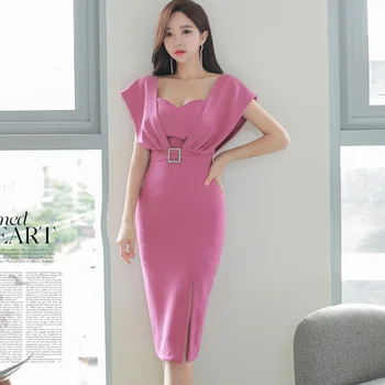 Korėjos Stiliaus Kietas Seksualus Backless Šalies Vestidos Elegantiška Berankovė Office Lady Slim Darbo Bodycon Pieštuku Suknelė 2021 M. Vasaros, Nauja