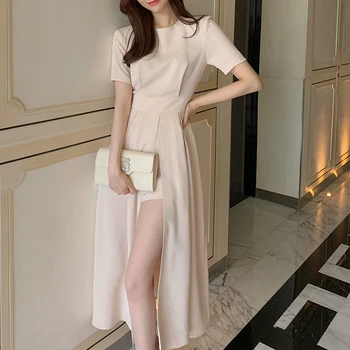 Korėjos Stiliaus Suknelė Moterims, Elegantiškas 2021 M. Vasarą Trumpomis Rankovėmis Slim Šifono Suknelė Šalis Atsitiktinis Midi Padalinta Seksualus Suknelės Vestidos 15235