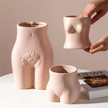 Kūrybiškumas Kūno Menas Vaza Nuogas Moters Užpakalis Rankų Darbo Amatų Modernių Namų Stalo Apdailos Skulptūra Gėlių Kompozicijų Keramikos Vaza
