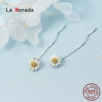La Monada Daisy Gėlių Kabančios Kabantys Auskarai Moterims, Sidabras 925 Tikrą Moterį Korėjos Lašas Auskarai Minimalistinio Moterų Papuošalai