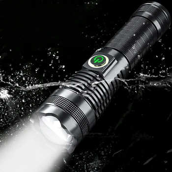 LED Galingas Žibintuvėlis Zoom Stovyklavimo Lempa, 4 Režimai P70 Vandeniui Nešiojamų Žibintų USB Įkrovimo 26650 Baterija Taktinis Žibintuvėlis