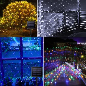 LED Net Užuolaidų Akių Pasakos String Light Saulės Energijos Lauko Vandeniui 3Mx2M Šalis, Vestuvių, Naujųjų Metų Girlianda Kalėdinė Dekoracija