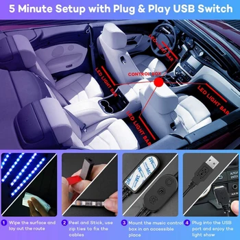 LED Vidaus reikalų Automobilių Šviestuvai, Juostelės USB App Nuotolinio Valdymo Aplinkos Lempos Kelias 