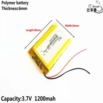 Ličio polimerų įkraunama baterija 3.7 V 603450 Ličio polimerų baterija 1200mAh 603450 ( dydis: 6*34*50mm)