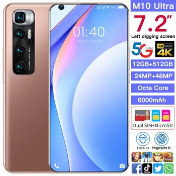 M10 Ultra Pasaulio Versija 7.2 Colių Smartfon, 12/512 GB Android10 Visą Ekraną 4G 5G Dual SIM Mobilusis Telefonas Octa Core mobilusis Telefonas