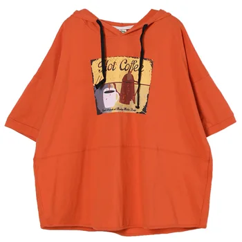 Max LuLu 2021 korėjos Vasaros Mados Ponios Atsitiktinis Spausdinti Gobtuvu Tees Laisvi Moteriški Laisvalaikio marškinėliai Mergaitėms Negabaritinių Orange Viršūnės
