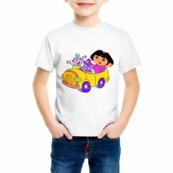 Mergaitės/Berniukai/Babys/Vaikų vasaros drabužių T shirts juokinga viršuje t marškinėliai Vaikams Balta komfortą Bamblys Dora Explorer Tee Marškinėliai 93-2