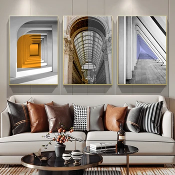 Modernios Architektūros Erdvė Vizualiai Pratęsimo Dekoratyvinis Dažymas Morandi Spalvos Sofa Fono Sienos Menas Spausdinti Paveikslai Tapyba
