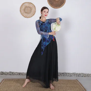 Moterys Rytų Klasikinių Šokių Suknelė Ponios Kinų Cheongsam Marškinėliai Hanfu Viršūnes Kelnės 2 Vnt Rudenį Šokių Praktikos Drabužiai