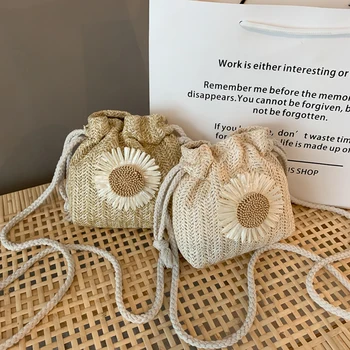 Moterų Paplūdimio Šiaudų Krepšiai Klasikinis Tekstūros Kūrybinės Dizaino Prabangus Gėlių Raišteliu Austi Kibirą Crossbody Peties Dėklas