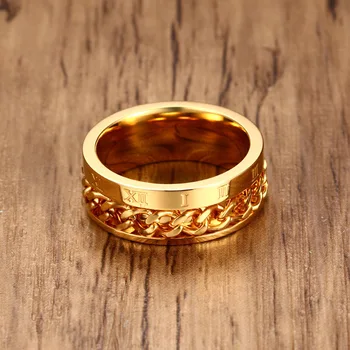 Moterų Žiedas Romėniškais Skaitmenimis Žiedai Vyras Mada Pasukti Grandinės Papuošalų Vestuvių Porų Mielas Aukso Spalvos Titano Plieno Anillos