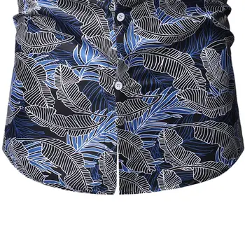 Mėlyna Lapų Spausdinimo Suknelė Marškinėliai Vyrams 2021 Nauja Slim Fit Long Sleeve Havajų Shirt Mens Mygtuką Šalies Marškinėliai Atostogų