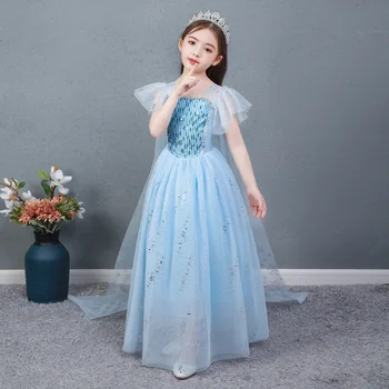 Mėlyna Princesė Suknelė, Kostiumas Mergaitėms Suknelė Vaikams Gimtadienio Suknelės Elsa Cosplay Kalėdų, Velykų Karnavaliniai Drabužiai