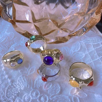 Naujas korėjos Pakabukai Candy Spalva U-formos Atidarymo Žiedai Moterims Perlų Tekstūra Derliaus Kristalų Y2K Žiedai, Papuošalai Draugystės Dovanos