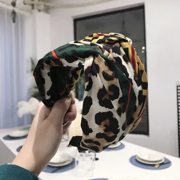 Naujas Moterų Platus Hairband Leopardas Spausdinti Kratinys Kryžiaus Lankelis Galvos dėl Moterų Paprastas Plaukų Lankelis Juostų Merginų galvos Apdangalai