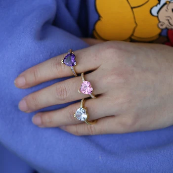 Naujas vestuvinis žiedas stilius su balta rausva, violetinė širdies cz asfaltuotas maža grupė žiedais su aukso spalvos sidabrą, sužadėtuvių žiedai, juvelyrika