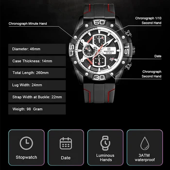 NAVIFORCE Vyrų Daugiafunkcį Žiūrėti Vandeniui Karinės Kvarcinis Laikrodis Sporto Chronograph Watches Silikono Dirželis Laikrodžiai Vyrams