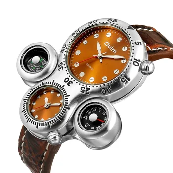 OULM 1149 Mens Sporto Laikrodžiai Viršuje Prabangos Prekės ženklo Dviejų Laiko Zonų Kvarcinis Laikrodis Dekoratyvinis Kompasas Unikali Vyrų Žiūrėti
