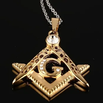 Pankų Mados Tuščiaviduriai Cirkonis Masonų Simbolis Freemason Amuletas Karoliai Vyrams