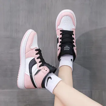 Pavasarį ir vasarą oda moterų sportiniai bėgimo bateliai, rožinė aj kvėpuojantis anti slip vulkanizuotos laisvalaikio aukšto viršų plokštės batai 2021