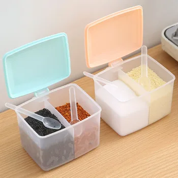 Plastikiniai Prieskonių Dėžutė Virtuvės Salt Shaker Prieskonių Indelį Talpinimo Nustatyti Prieskonių Indelį Su Šaukštu, Namų Apyvokos, Virtuvės Reikmenys