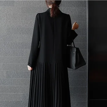 Plisuotos Elegantiškas maxi Suknelė dvieiliai 2021 Naujas Mados Moterų korėjos Stiliaus Šifono Susiuvimo vientisos Spalvos vestido derliaus