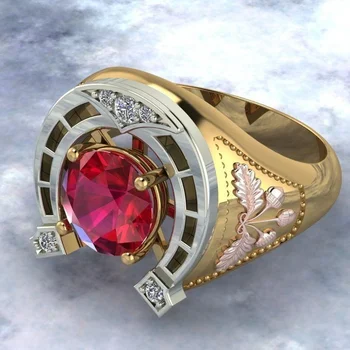 Prabangus Aukso Raudona Kristalų Cirkonis Vestuvinis Žiedas Derliaus Dviejų atspalvių Pasagos formos U-formos Žiedai Moterims, Vyrams Boho Šaliai, Papuošalai, Dovana