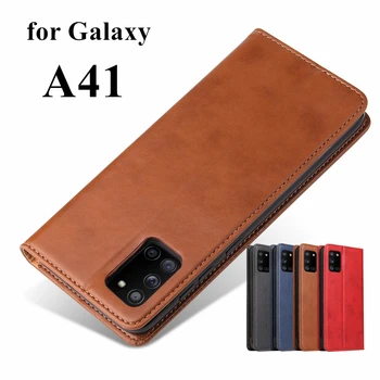 Prabangus odinis dėklas, skirtas Samsung Galaxy A41 A415F Prabanga Magnetinio adsorbcijos Flip Cover Odos, Telefono dėklas