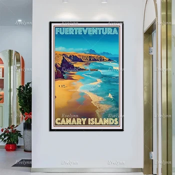Retro Vintage Stiliaus Kelionių Plakatas Fuerteventura-Kanarų Salos, Aliejus, Tapyba, Plakatas ir Spausdinimo ant Drobės, Sienos Meno Modulinės Nuotraukas