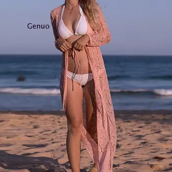 Seksualus Chalatas De Plage Moterų Bikini Padengti Ups, Nėriniai Nėrimo Tuščiaviduriai Iš Pareos Para Žaisti Tunikas Paplūdimio Suknelė Cardigan Padengti Iki