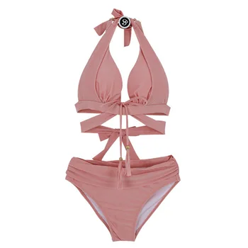 Seksualus Rožinis Aukšto Juosmens Push Up Bikinis 2021 Tvarstis Swimsuit Moterys Tassle Maudymosi Kostiumėliai Paplūdimio Drabužiai Plaukti Maudymosi Kostiumas