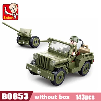 Sluban II Pasaulinio Karo Normandijoje Iškrovimo Mūšis Willis Jeep modelis statyba blokai, Surenkamos plytų Kariniai žaislai vaikams Dovanų