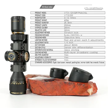 SNAIPERIS VT 3-12X32 FFP Medžioklės Kompaktiškas Optinį Taikiklį Taktinis Riflescope Stiklo Išgraviruotas Tinklelis Raudonos, Žalios llluminate medžioklės optika